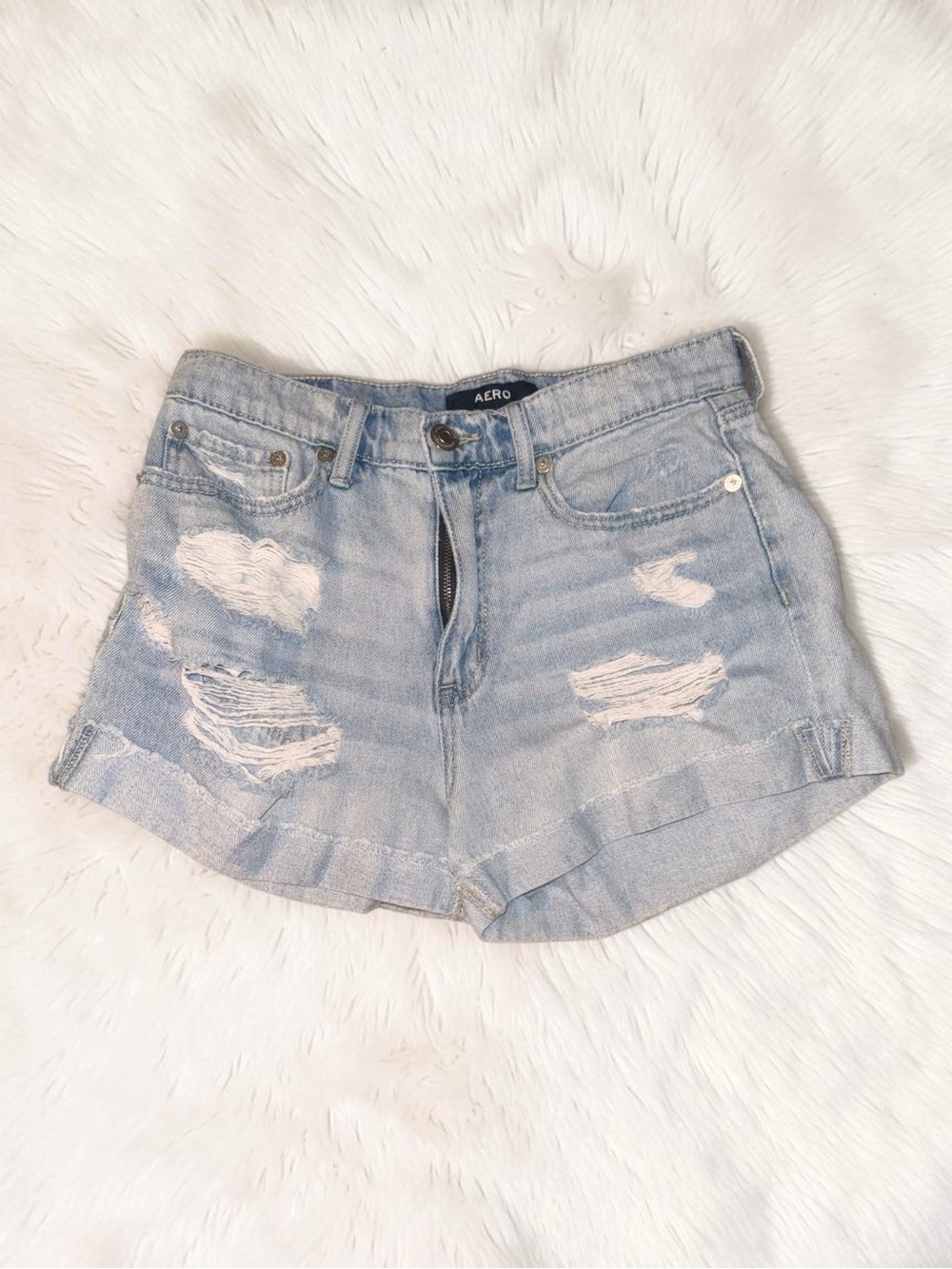 Aero Mom Short Light Blue Distressed Denim Jean Summer Shorts Size 6